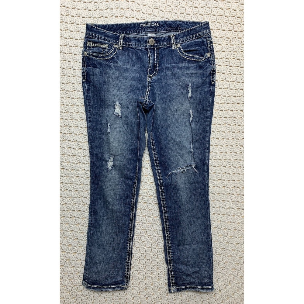 Maurices Cropped Women Jeans 7/8 Blue Denim Cotton Blend‎ Waist'32 L 28
